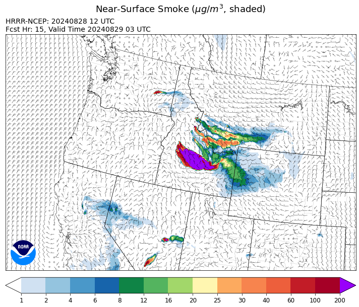 By Wednesday night, the HRRR smoke model shows smoke moving into parts of Southwest Montana from regional wildfires.